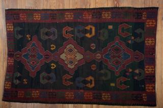 Appraisal: Antique Russian Kilim ' x ' Rug Overall multicolored geometric