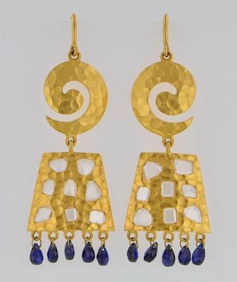 Appraisal: A Pair of k Gold Sapphire Briolette and Diamond Earrings