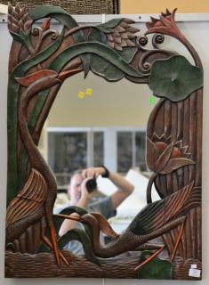 Appraisal: Art Nouveau style mirror with carved lyly and cranes mid