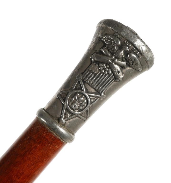 Appraisal: Antique s cane with repousse knob Top of knob depicts