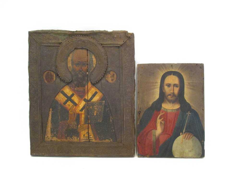 Appraisal: TWO ICONS the first depicting a portrait of Jesus painted