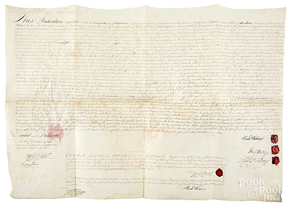 Appraisal: Thomas Willing signed vellum indenture Thomas Willing signed vellum indenture