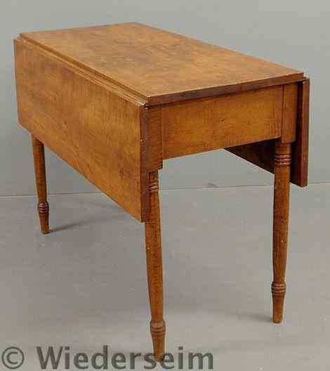 Appraisal: Sheraton tiger maple drop-leaf table c with old surface h