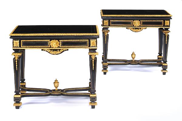 Appraisal: A pair of Louis XIV style gilt bronze mounted ebonized