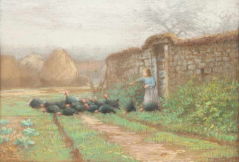 Appraisal: Francois Millet - French Figure with a Rafter of Turkeys