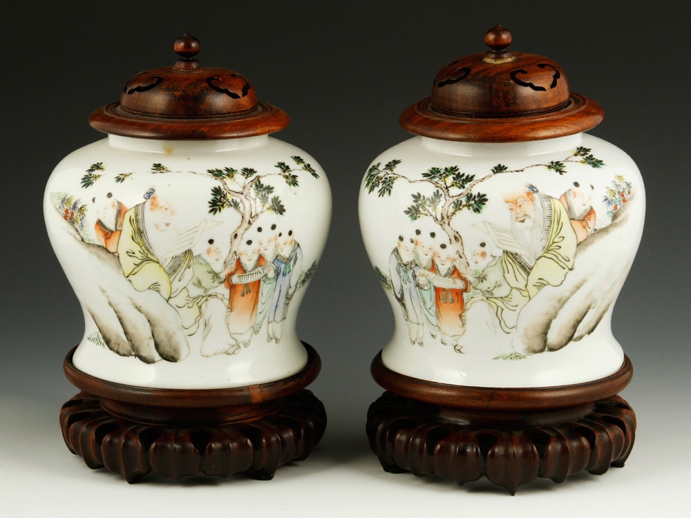 Appraisal: - Pr Famille Rose Porcelain Jars Pair of famille rose