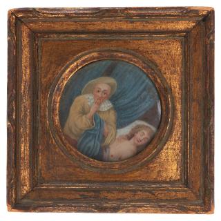 Appraisal: Continental School miniature erotic painting Continental School miniature erotic painting