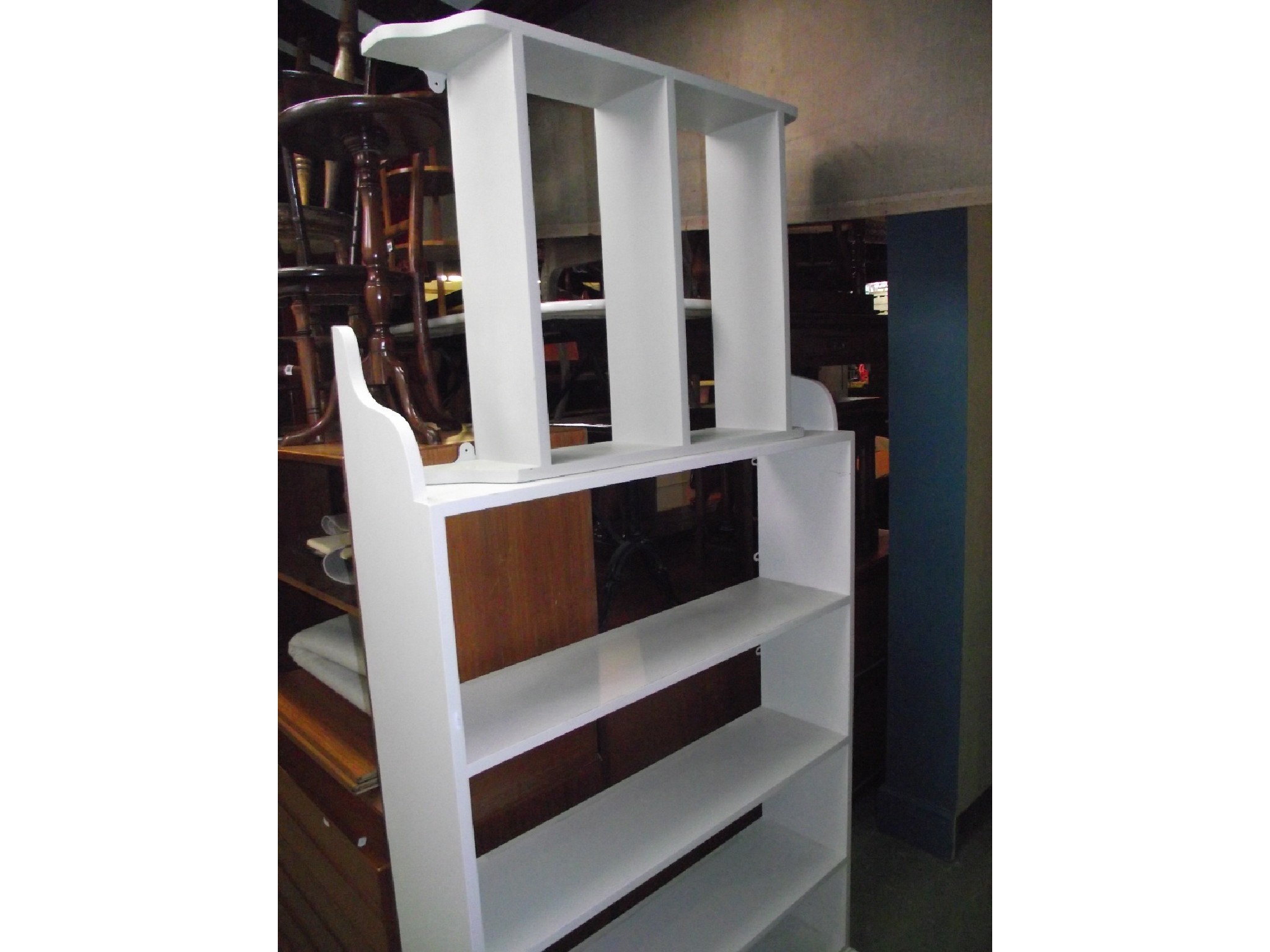 Appraisal: A painted bookcase of narrow width but of full height