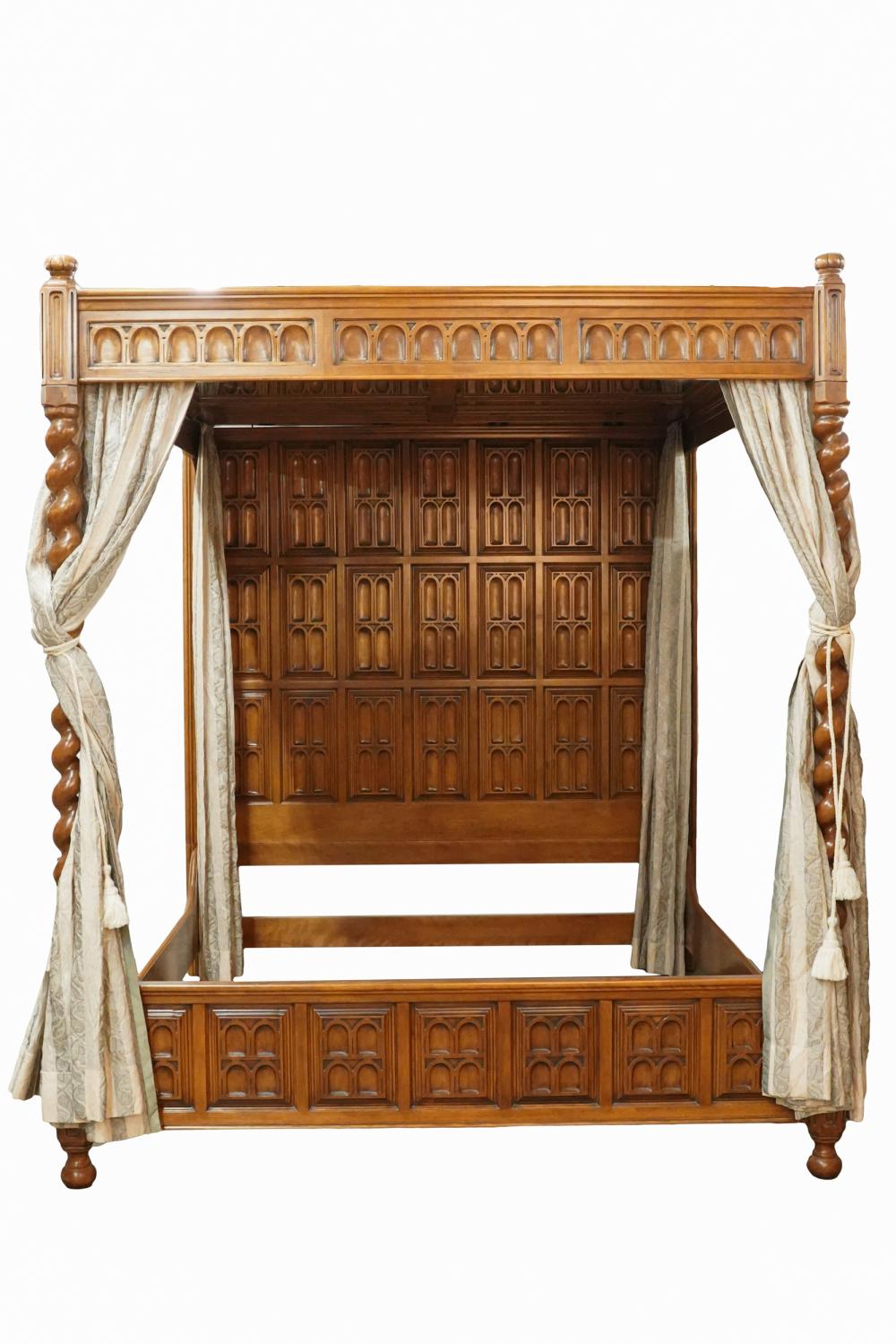 Appraisal: RAYMOND ENKEBOLL CARVED PANELED WOOD CANOPY BEDwith mirrored and illuminated