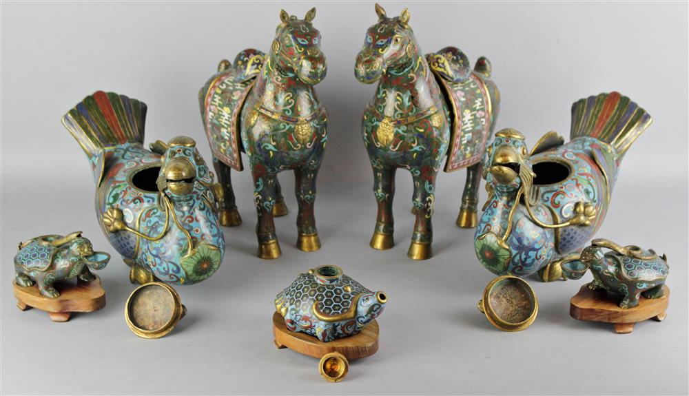 Appraisal: GROUP OF CHINESE CLOISONNE ENAMEL BEASTS including a pair of