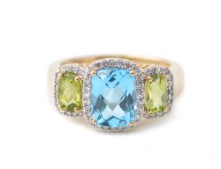 Appraisal: Ladies k YG Blue Topaz Peridot Diamond Ring Ladies modern