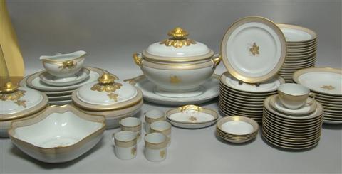 Appraisal: VISTA ALEGRE GOLD AND WHITE PART DINNER SERVICE In the