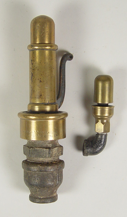 Appraisal: Two Brass Steam Whistles Early 's American Steam Gauge Valve