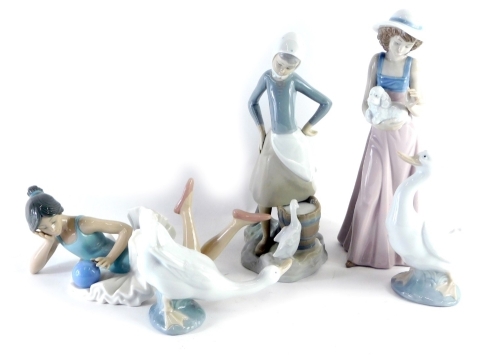 Appraisal: Various Lladro and Nao figures Nao figure of a recumbent