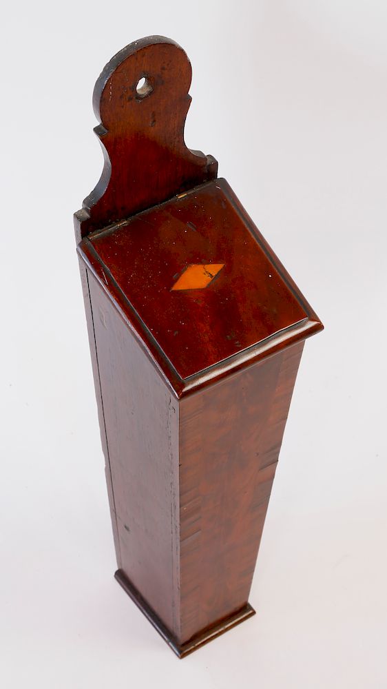 Appraisal: th Century Mahogany Cross-Banded Hanging Candle Box Exclusive on Bidsquare