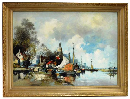 Appraisal: F Roberts Dutch th C oil on canvas coastal landscape