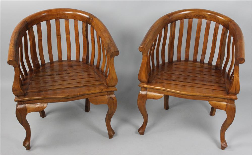 Appraisal: CHINESE SOFTWOOD ARM CHAIRS the high curved backs narrowing to