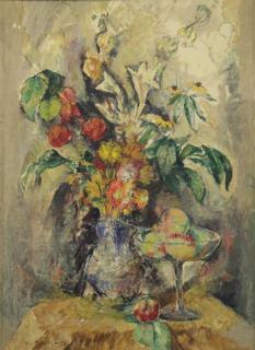 Appraisal: MEYEROWITZ William Oil on Board Still Life Signed lower left