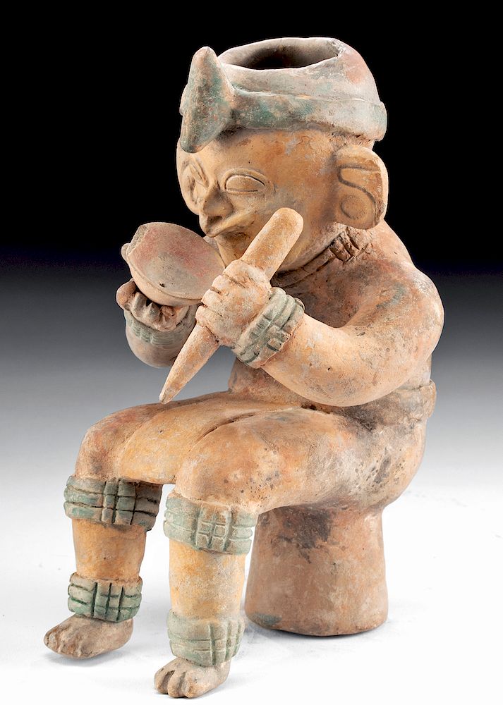 Appraisal: Very Fine Jamacoaque Pottery Seated Shaman w Bowl Pre-Columbian Ecuador