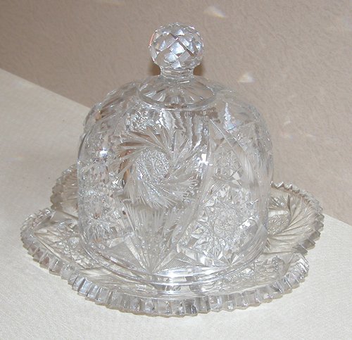 Appraisal: Artist Title Cut glass covered dish brilliant cut with star