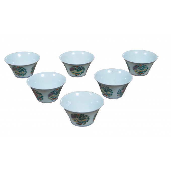 Appraisal: Set of Six Chinese Doucai Porcelain Tea Cups th c