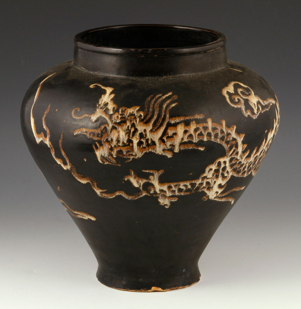 Appraisal: - Black Glazed Jian Ware Jar Stoneware Black glazed Jian