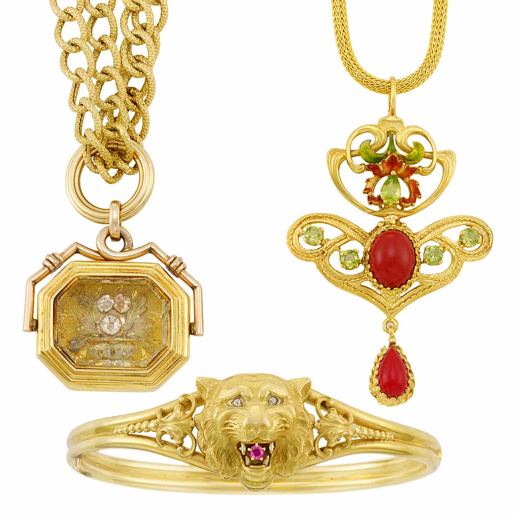 Appraisal: Group of Gold Carnelian Enamel Diamond and Gem-Set Jewelry kt