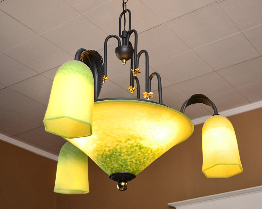 Appraisal: ITALIAN GLASS LIGHT FIXTURE Mottled graduating green to gold shaded