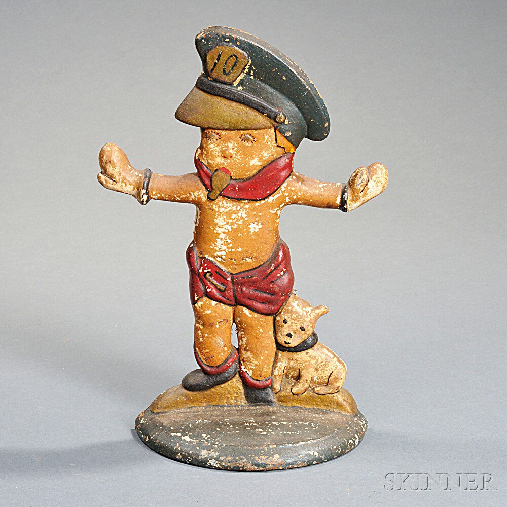 Appraisal: Painted Cast Iron Baby Policeman Doorstop America c early th