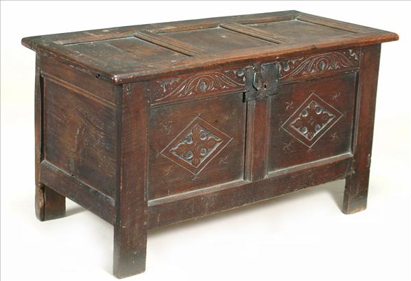 Appraisal: A Charles II oak two-panel chest circa carved with strapwork