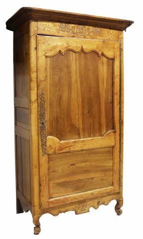 Appraisal: French Provincial fruitwood armoire th c molded cornice over frieze