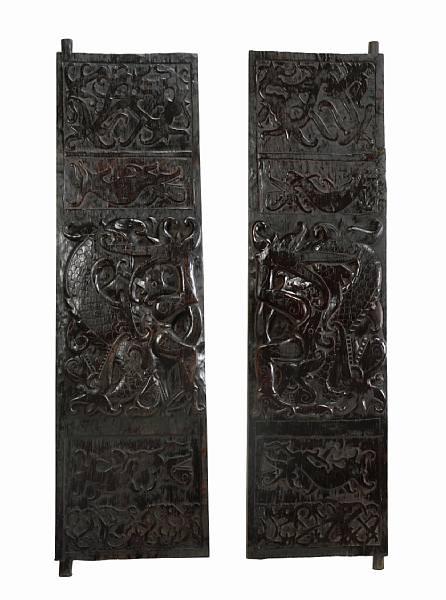 Appraisal: Pair of Master Carver Ironwood Door Panels Sarawak Malaysia Borneo