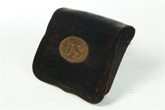 Appraisal: CIVIL WAR-ERA CARTRIDGE BOX Unmarked early style with brass ''US''