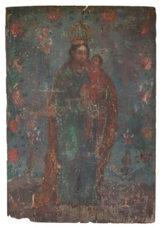 Appraisal: Unframed oil on panel painting San Jose Saint Joseph depicted