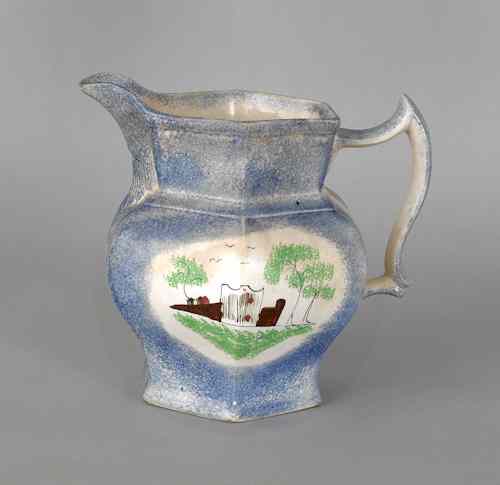 Appraisal: Blue spatter pitcher th c with a fort h