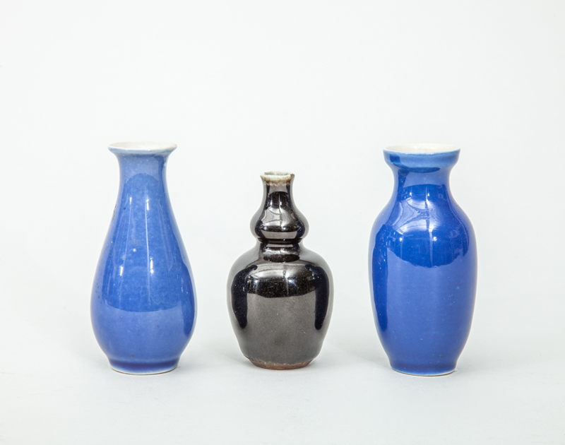 Appraisal: Three Chinese Monochrome Porcelain Miniature Vases Comprising a mirror black