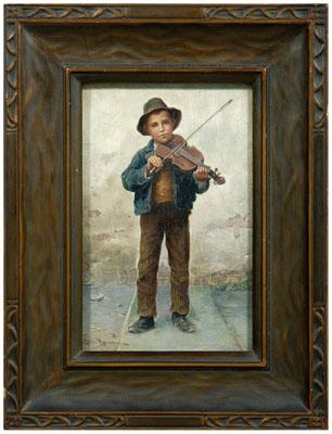 Appraisal: Italian School genre painting street urchin with violin signed lower