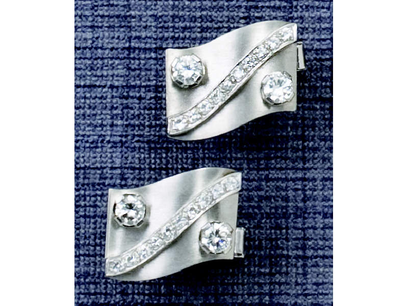 Appraisal: DIAMOND CUFF LINKS k White gold cuff links set with