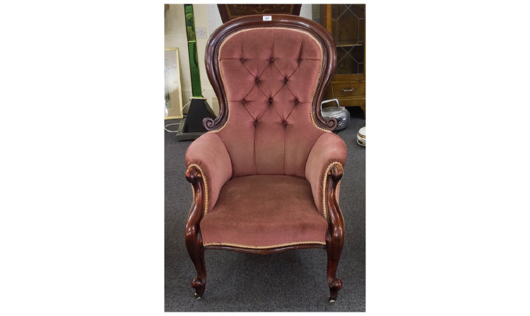 Appraisal: Victorian Mahogany Framed Spoon Back Chair With Button Back Upholstery