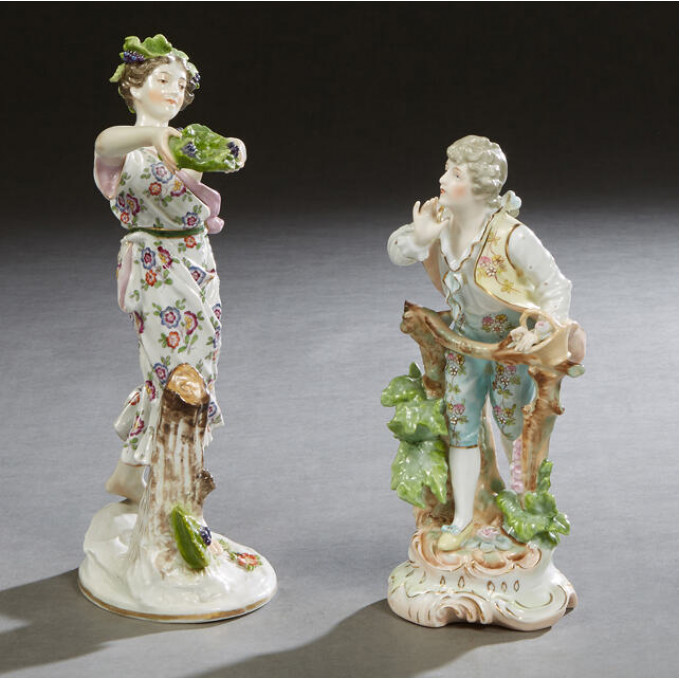 Appraisal: Two German Style Porcelain Figures th c one of a