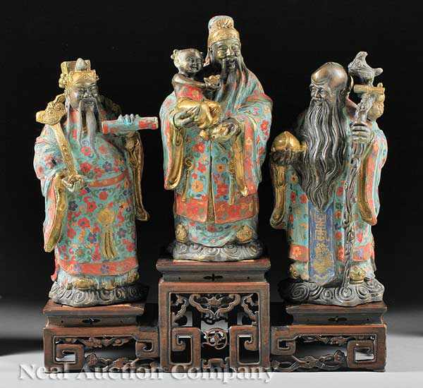 Appraisal: A Set of Chinese Gilt Bronze and Cloisonn Enamel Figures