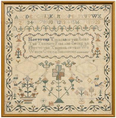 Appraisal: Alphabet and verse needlework sampler four line verse vine border