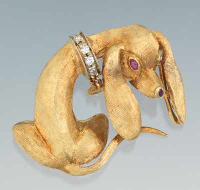 Appraisal: A Charming k Gold and Diamond Dachshund Brooch k yellow