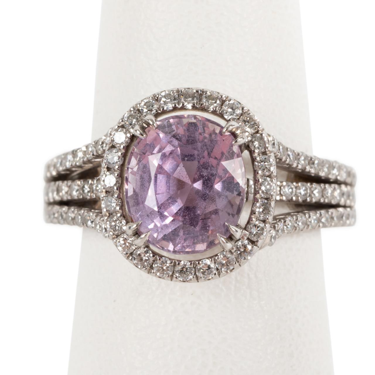 Appraisal: PLATINUM PINK SAPPHIRE DIAMOND RING CTW Modern pink sapphire diamond