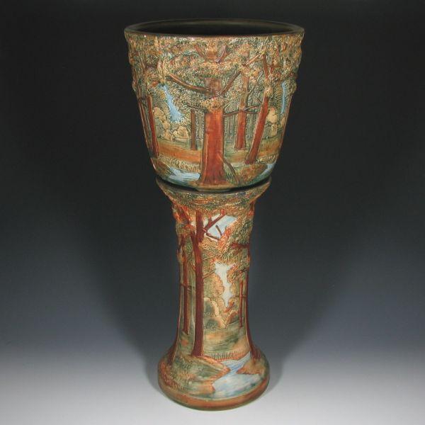 Appraisal: Weller Forest jardiniere and pedestal with exceptionally good mold and