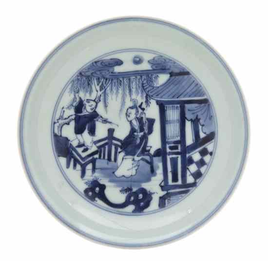 Appraisal: A Blue and White Porcelain Dish having a figural decoration