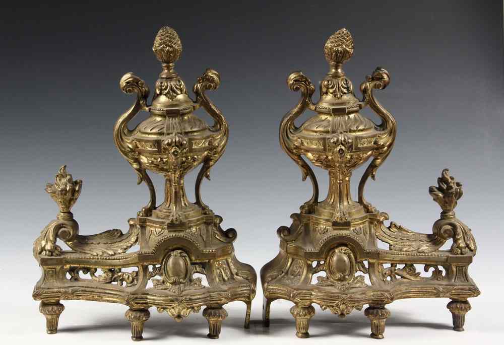 Appraisal: LOUIS XVI STYLE GILT BRONZE CHENETS-A pair of Louis XVI