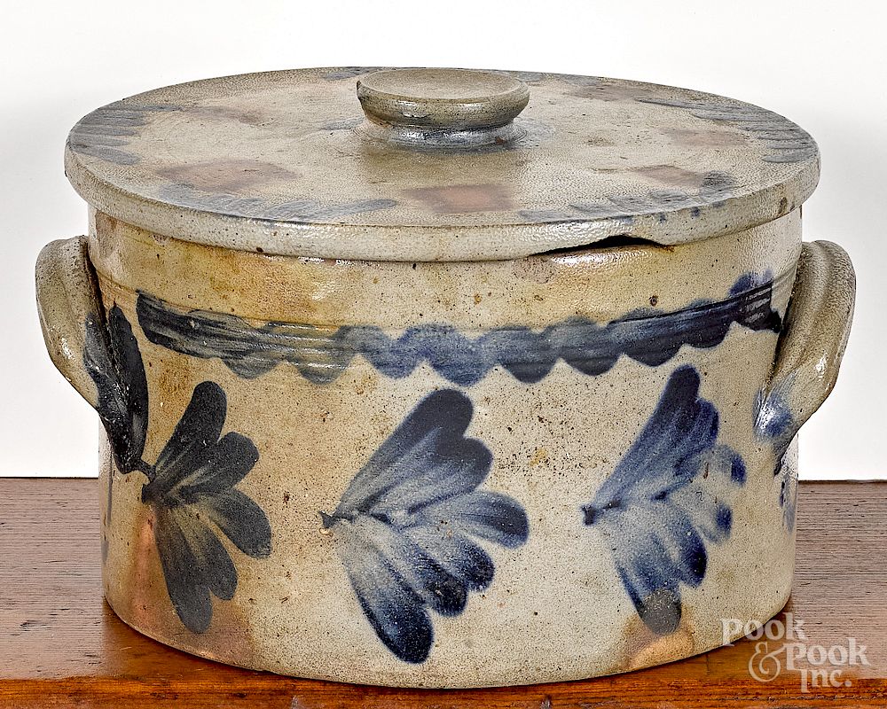 Appraisal: Pennsylvania stoneware lidded cake crock Pennsylvania stoneware lidded cake crock