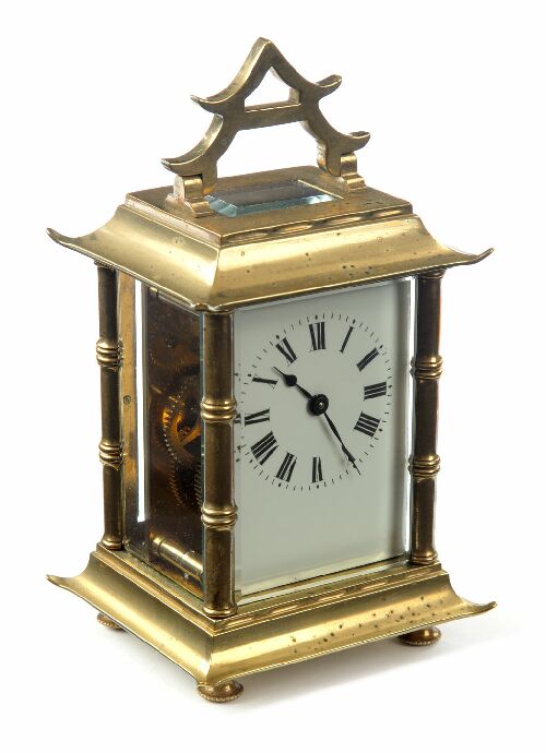 Appraisal: A th century French brass carriage clock the chinoiserie style