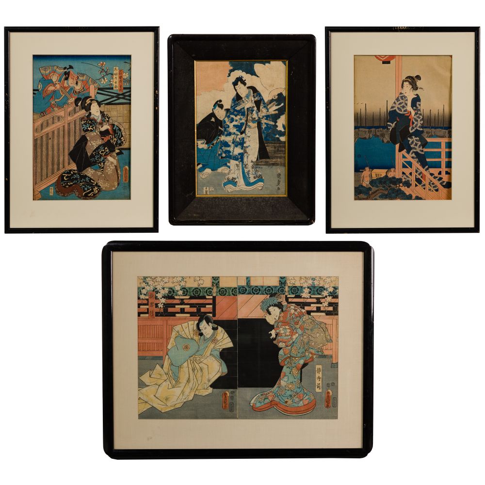 Appraisal: JAPANESE WOODBLOCK PRINT ASSORTMENT mid- th century items including by